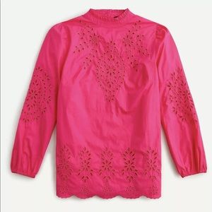 J Crew Mockneck Cotton Poplin Eyelet Blouse